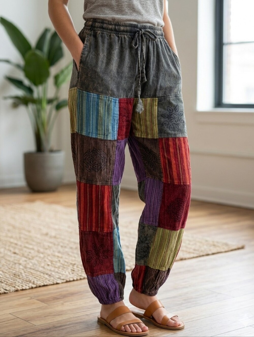 Gardenbelle Shop Patchwork Boho Harem Pants - Block Print Hippie Festival S/M